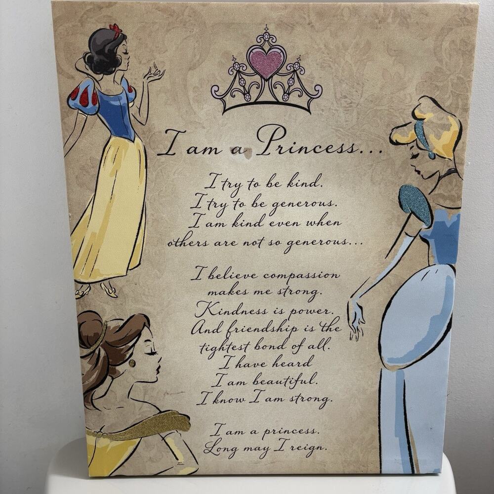 Disney Princess Canvas Wall Art I Am A Princess Poem Glitter Artissimo 16x20